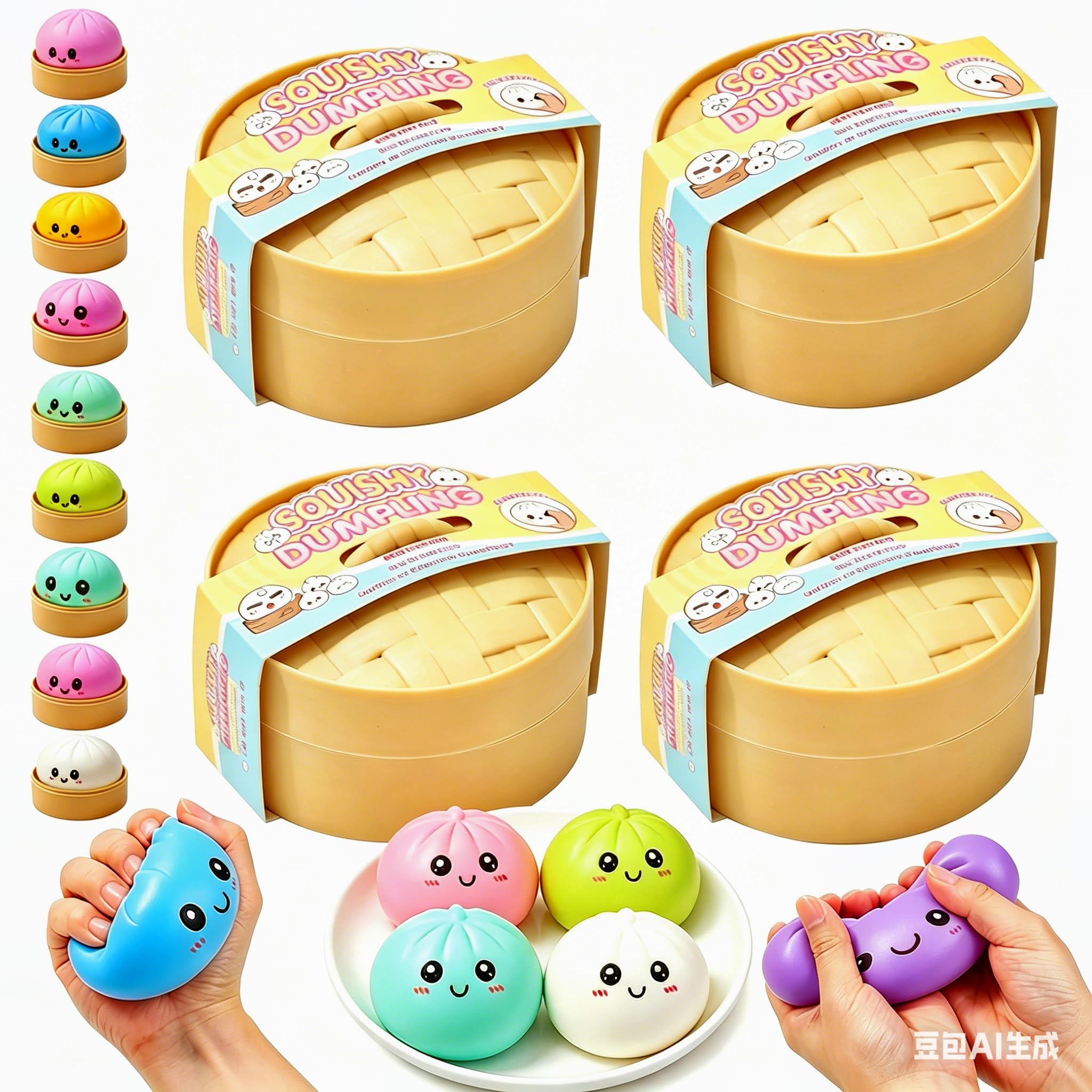 Amazon | SMLEGFT 餃子 スクイーズ 4個 カラフル グリッター 餃子